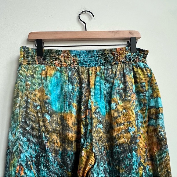 Soft Surroundings Pants Wide Leg Palazzo Cassatt Gilded Blue Multicolor tropical - Picture 9 of 15
